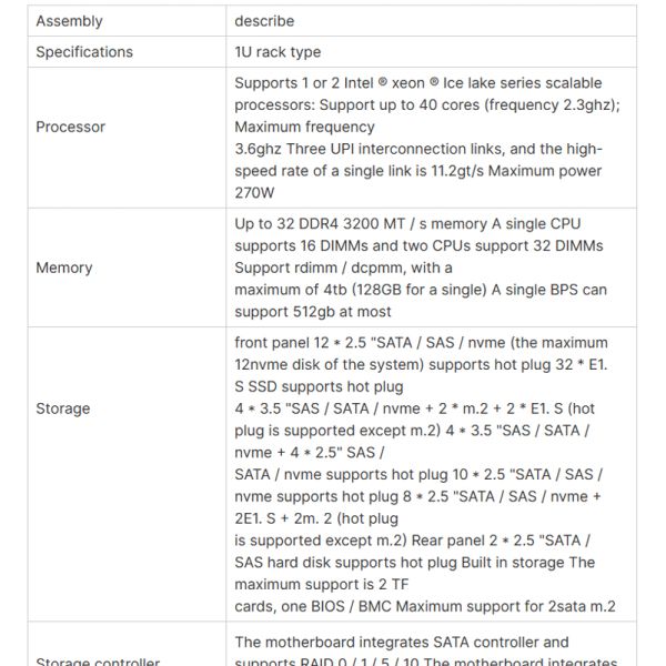 Inspur NF5180M6 1U Rack Server Xeon 4316 CPU 64GB Memory 4TB Hard Disk Enterprise-Level