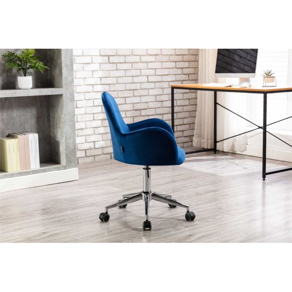 Navy Velvet Swivel Shell Living Room Office Chair 8.6KGS Padded Back