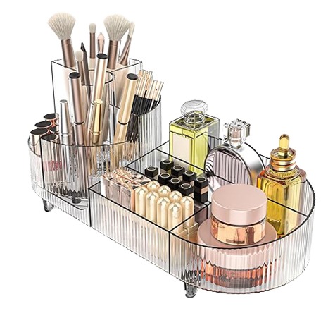 Modern Minimalist Large Capacity Counter Top Makeup Organizer Rotatable Transparency Plastic Storage Box For Cosmetics Lipstick
