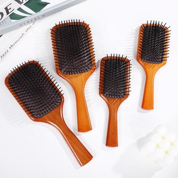 Customized Logo Wooden Square Paddle Hair Brush With 100% Beechwood