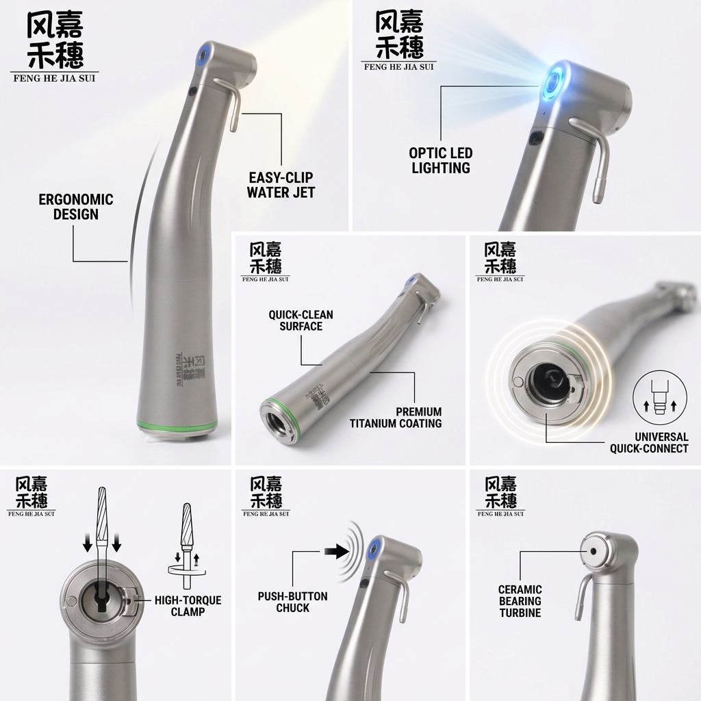 45 Degree Dental Surgical Handpiece with High-Precision Ceramic Ball Bearings and Rear Exhaust System for Precision Procedures