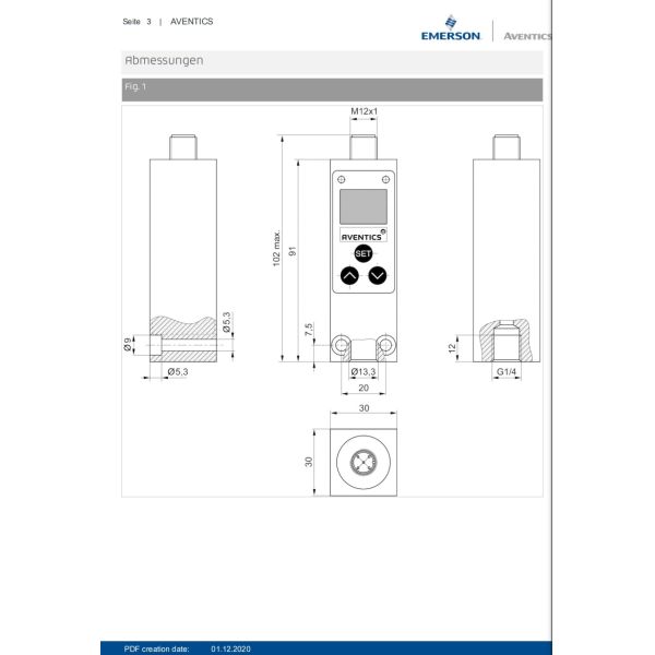 Precision AVENTICS Pressure Sensor Series PE2 – R412010858 With Aluminum Housing