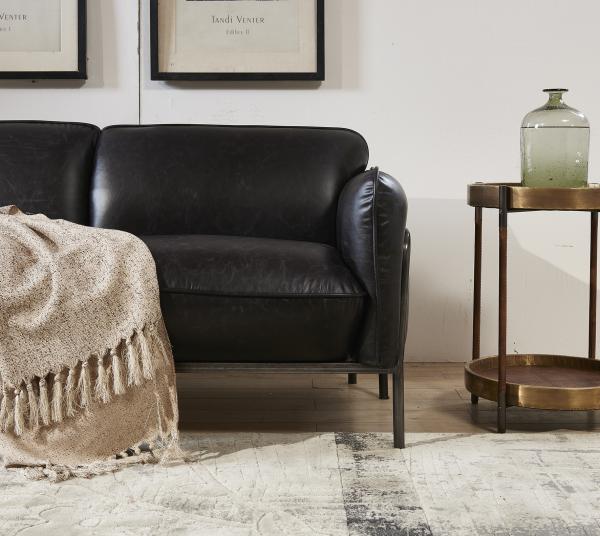 Steel Frame Black Leather Two Seater Settee , Contemporary Black Two Seater Sofa