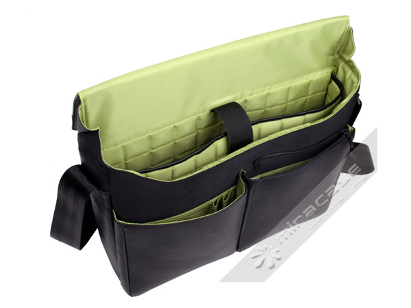 Mens Black / Green Fashion Micro Fiber Leather Mens Laptop Messenger Bag, 17