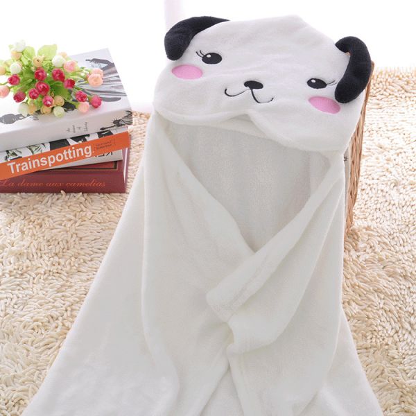 White Dog Flannel Hoodie Blanket Wrap Children Soft Flannel Fleece