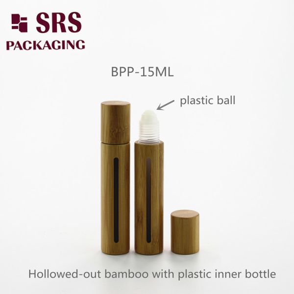 SRS Empty Cosmetic Real Bamboo Plastic Roll On Bottle 5ml 8ml 10ml 15ml