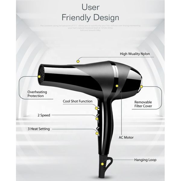 Electric Far Infrared Hair Dryer With Concentrator Diffuser Comb Nozzle