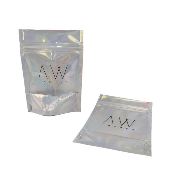 Custom Holographic Aluminum Foil Clear Front Zipper Mylar Bags Smell Proof Resealable Plastic Packaging Bag
