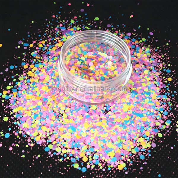 Excellent Nail Art Effect Neon Glitter Pink and Neon Pink Mixed Glitter Flakes for a Dazzling Look