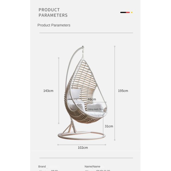 Aluminum Tube Frame Patio Wicker Swing Chair With Thick Cushion