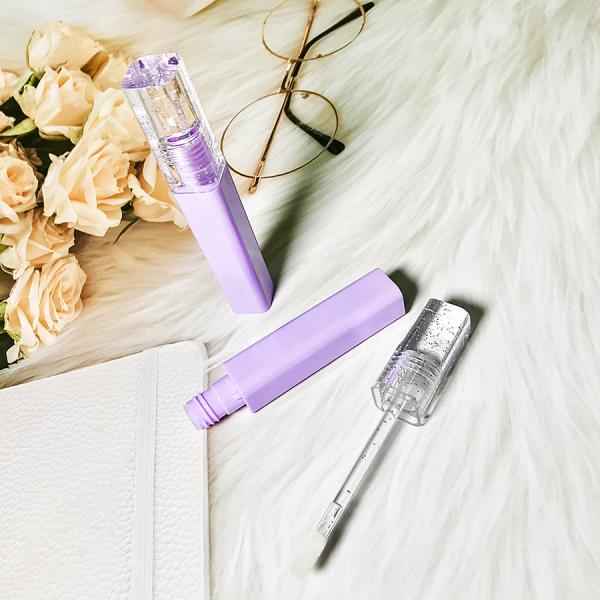 Tubo de brilho labial vazio quadrado roxo OEM com pincel de pulverização