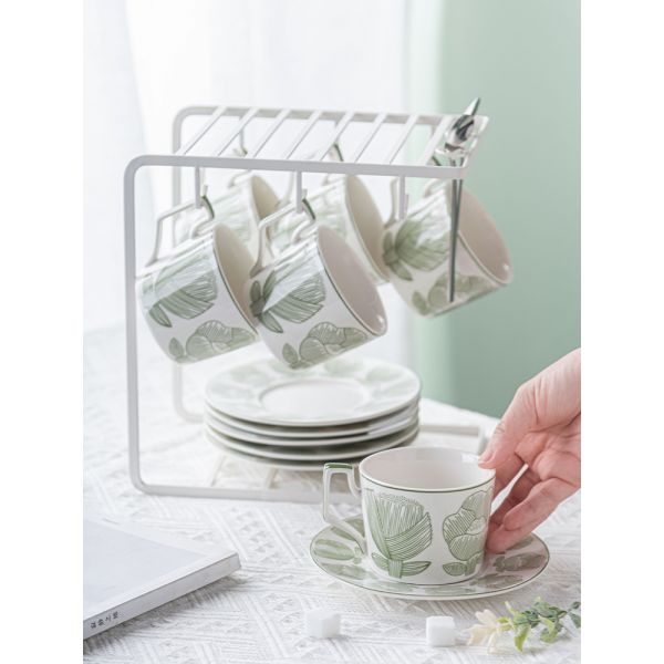 Sustainable Nordic Style Printed Flower Ceramic Coffee Cup And Saucer 200ml Volume