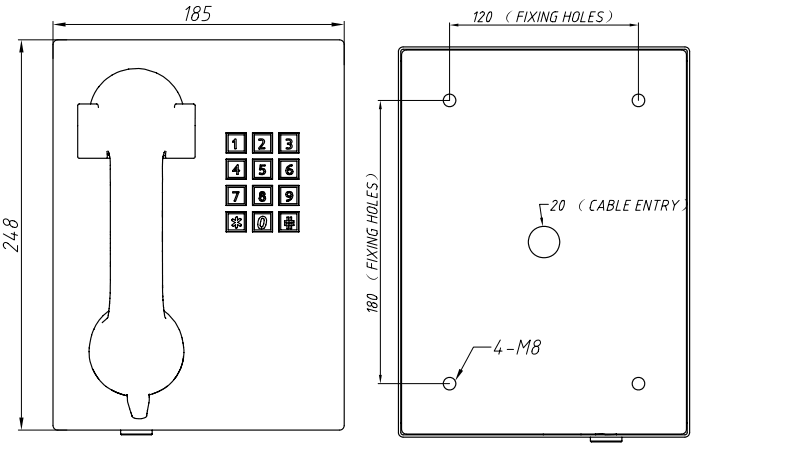 Vandal Proof Handset Analog Wall Phone Для больницы / автобусной станции Телефон