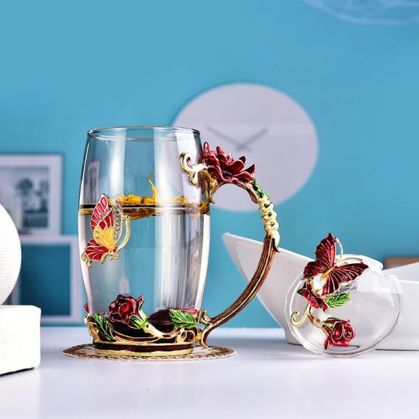 Home Decorations Crafts 350ml Enamel Tea Cup For Birthday Christmas Gift