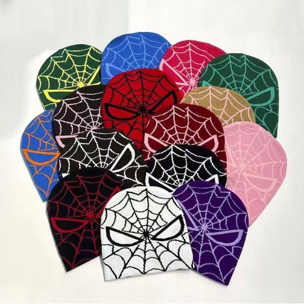 Fishing Scene Unisex Winter Beanie with Thick Knitted Spider Web Design and Y2K Style