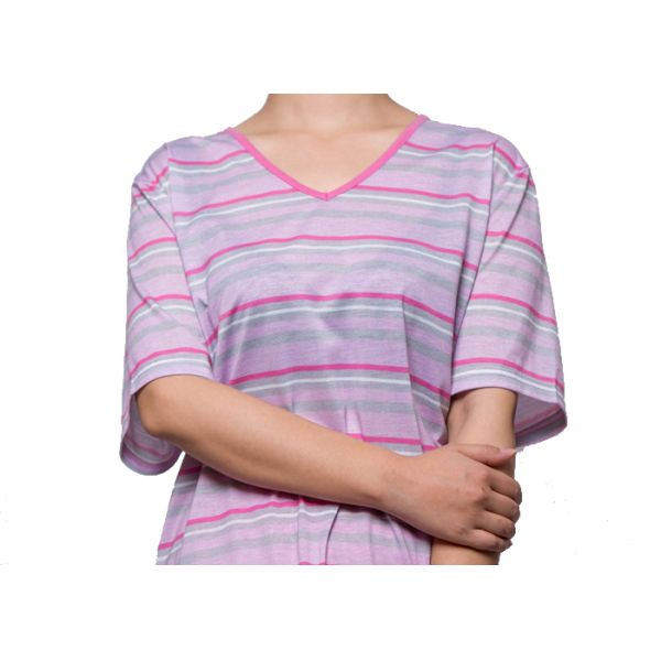 Fashion Ladies Pink Print Stripped Pajamas Nightwear Sets Short Sleeve Anti - Wrinkle