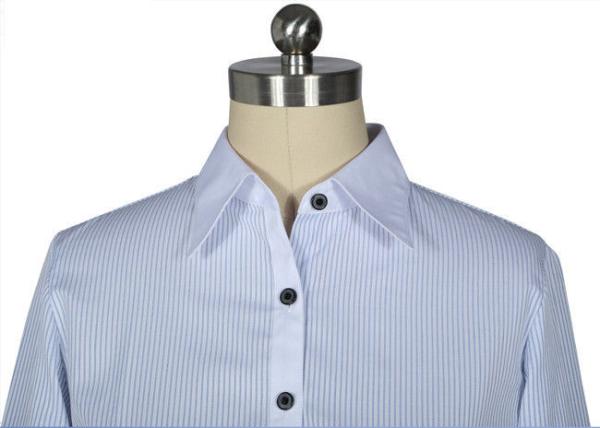 Modern Office Slim Long Sleeve Work Uniform Lady Blue White Striped Shirt