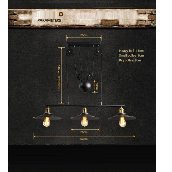 Retro Vintage Pully Pendant Lights Fixture Loft American Black Hanging Lamp(WH-VP-130)