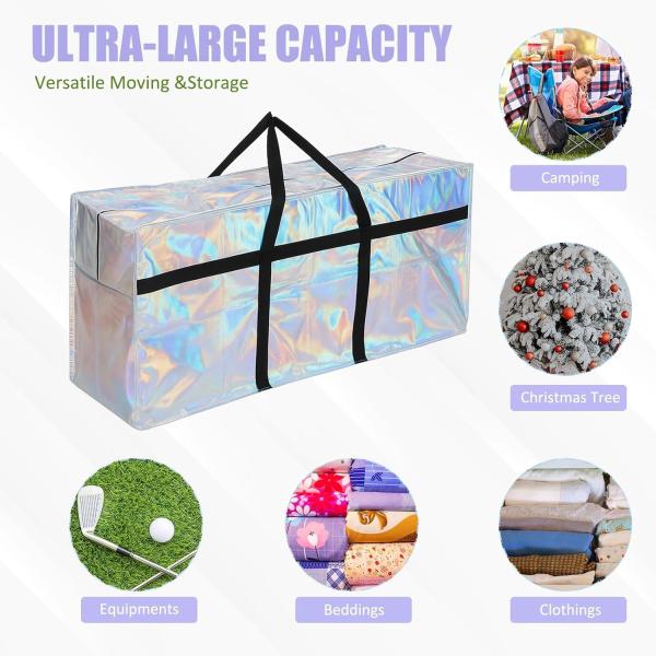Large Moving Bags With Zipper And Handles Foldable Storage Duffle Bags Heavy Duty Extra Large Totes For College Dorm Travel Clothes Blankets Bedding Moving (Iridescent)