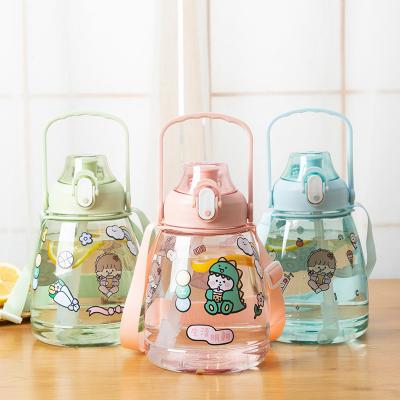 Convenient Wide Mouth Sports Water Bottle 38oz Custom Design Clear Plastic with Straw