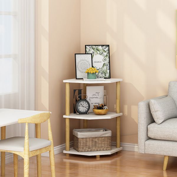 Solid 3 Tier Book Display Wooden Corner Stand For Living Room