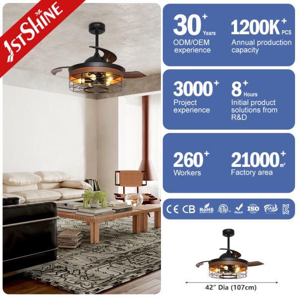 DC Motor 35W Retractable Decorative Ceiling Fan With 5 Light Kits