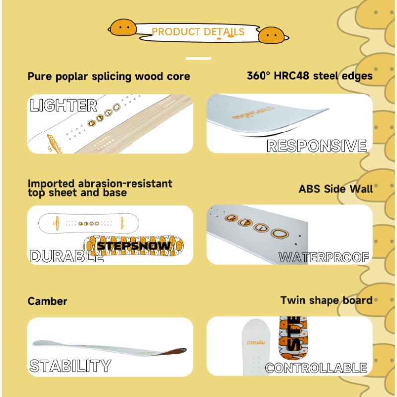 Snowboarding Fiberglass Custom Wood Core Camber Twin Tip All Mountain Terrain Snowboard Kids Resort Skiing Equipment Set