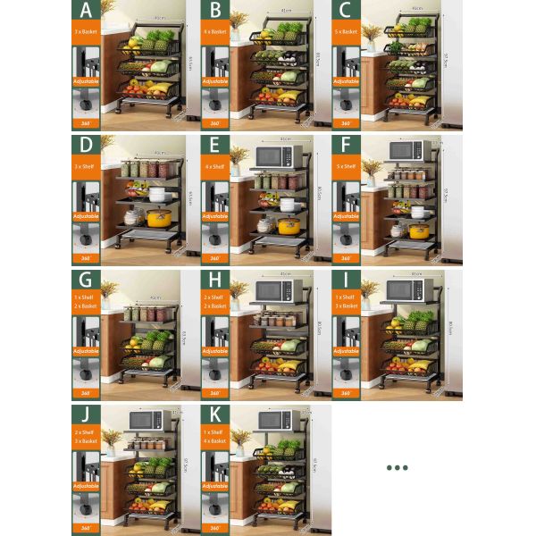 Multi Layer Freestanding Kitchen Rack 150lbs Floor Standing Vegetable Shelves