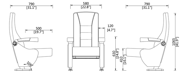 Акриловой исправленный тканью театр ноги коммерчески усаживая вверх дизайн Амрест степени 90 передвижной