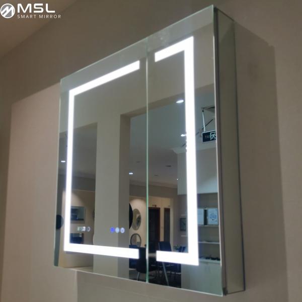 Aluminum Silver Mirror Cabinet 3000K - 6000K Bathroom Medicine Mirror Cabinet