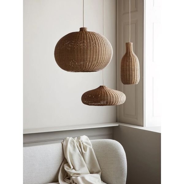 Lumière à pendentif en tissu de rotin brun