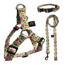 Heavy Duty Collar Leash Harness Set Puppy Adjustable Flower Pattern Pet Lope