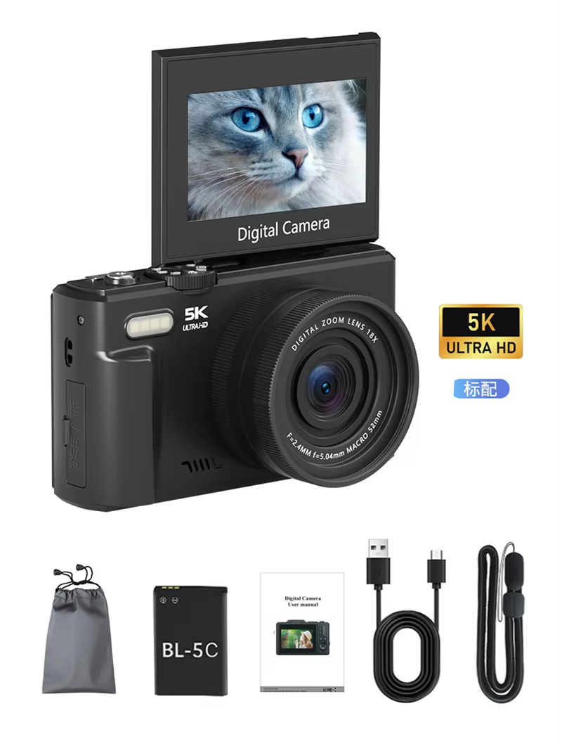 5K HD Travel Vlogging Digital Camera WiFi Flash 180° Rotating Selfie Time Lapse Slow Motion Burst Mode