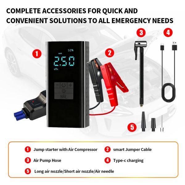 6000mAh 8000mAh Battery Jump Starter Air Compressor Car Battery Charger Jump Starter Pack