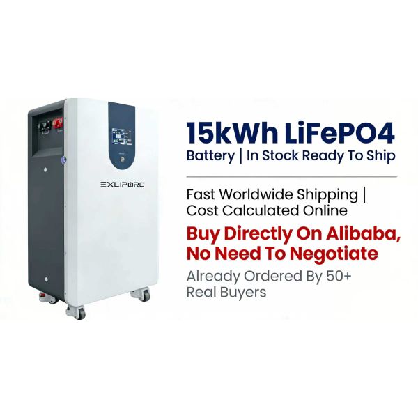 EXLIPORC 51.2V 15KWh 300Ah LifePo4 Battery Powerwall Home Storage Built-in BMS System Bateria Solar Backup Power