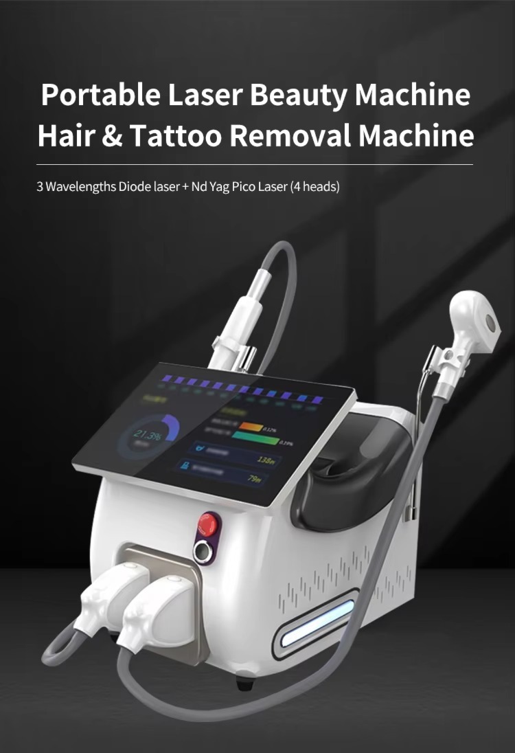 2 in 1 Picosecond Pico Laser Tattoo Removal 3 Wavelength Diode Laser Permanent Hair Removal Machine