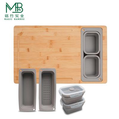 Bamboo Kitchen Cutting Board With Built-In Sink And Storage Box