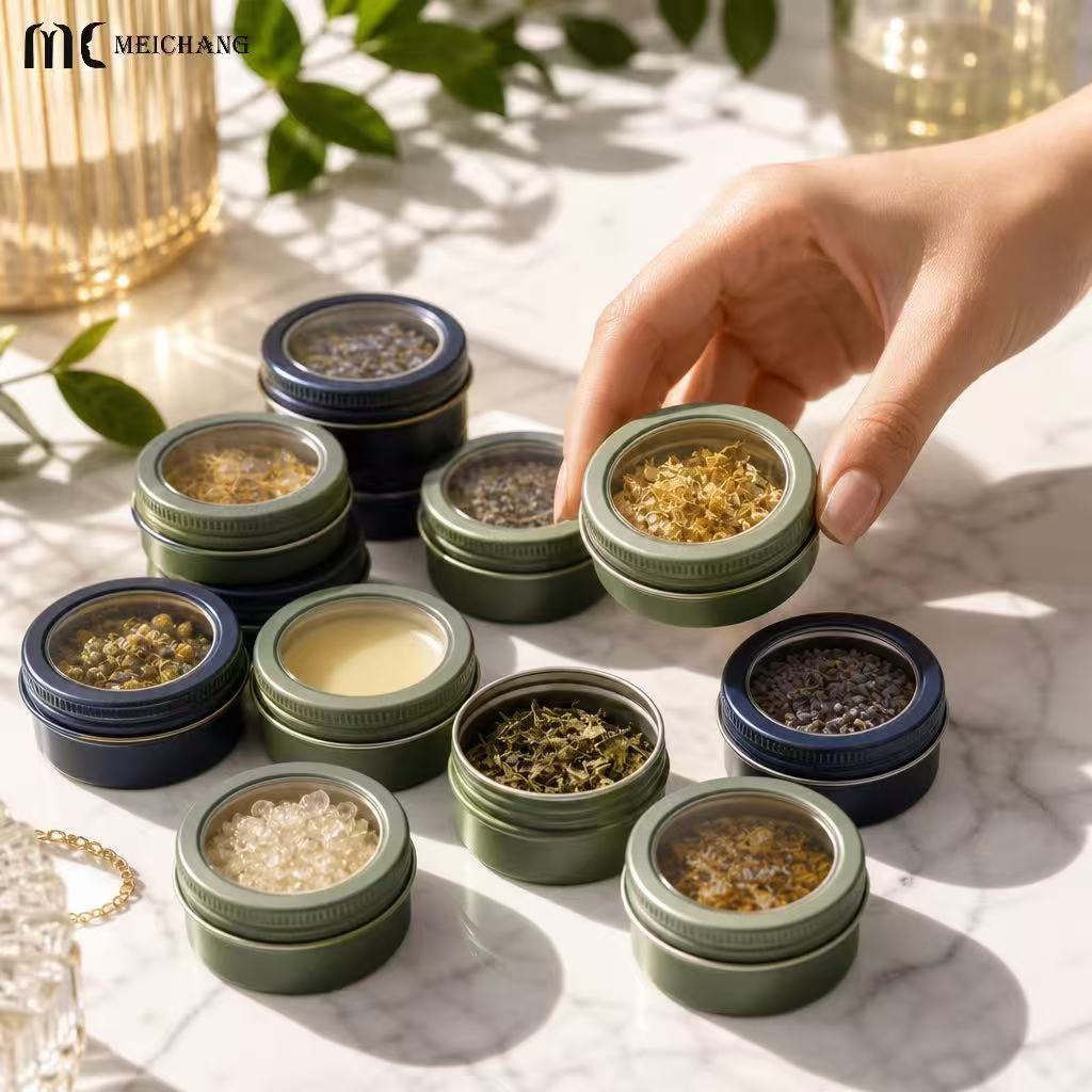 15ml–150ml Round Aluminum Screw Top Tin Jar with Clear PVC Window Lid (MC-809）