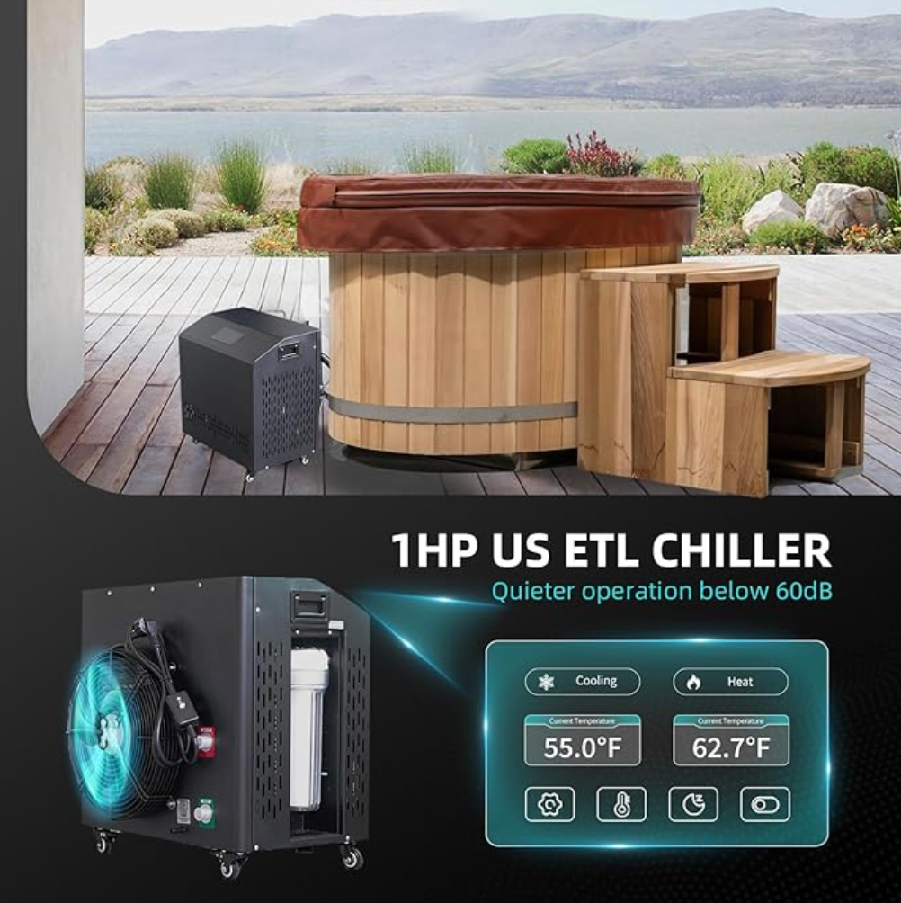 Oval Red Cedar Ice Bath Bucket with High Power Chiller