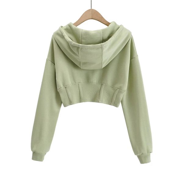 Ultra Short Style Sports Hoodies Waist Closed Fish Bone Long Sleeve