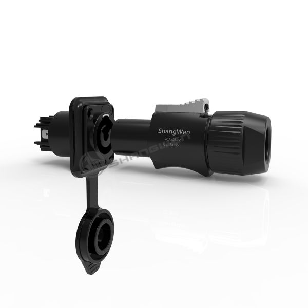 Conector de alimentação à prova d'água de 3 pines masculino com saída preta