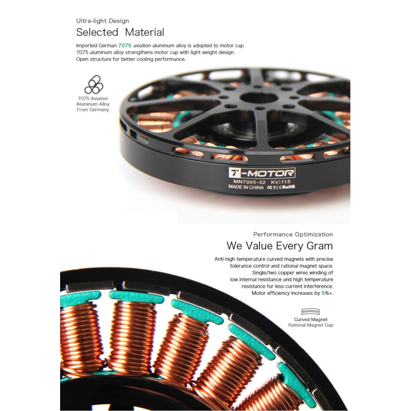 Wholesale Price T-MOTOR MN7005 Motor Ultra Light Uav Propeller Engine Brushless Outrunner Motors