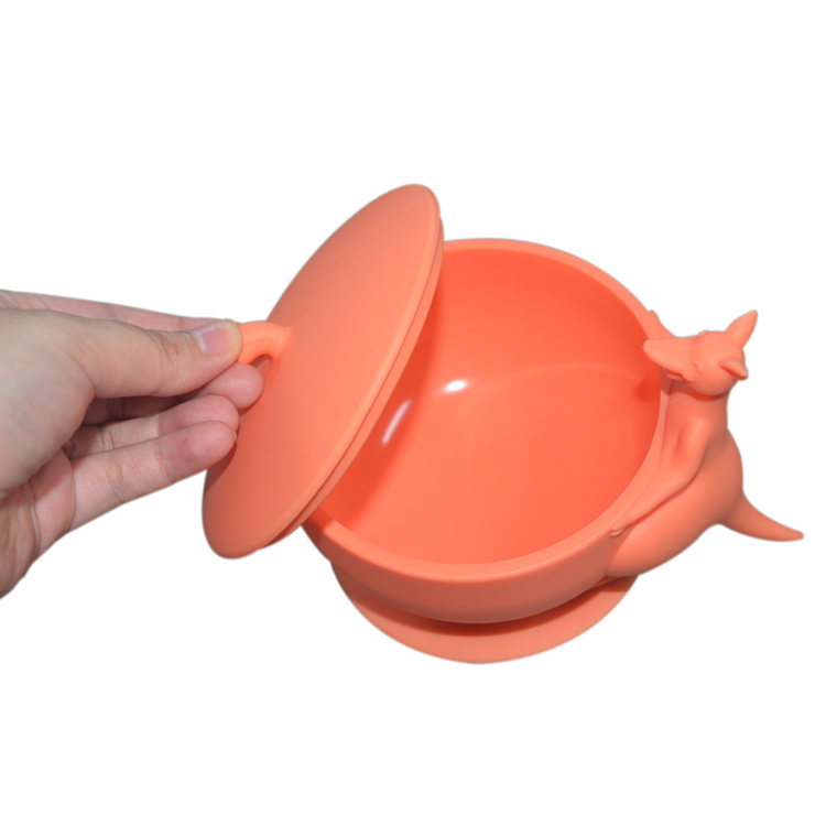 Portable Baby Silicone Suction Bowl with Silicone Lid Kangaroo Shape Spill Proof Toddler Feeding Dish  Baby Gift Set