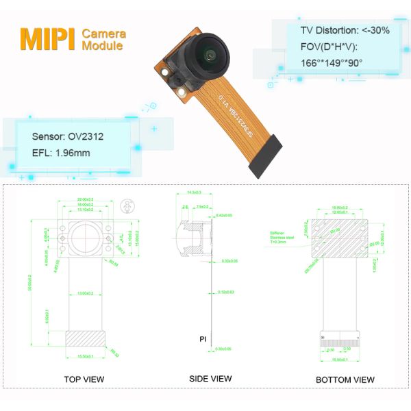 2MP Monochrome OV2312 Global Shutter Ultra Wide Angle MIPI/DVP FPC Camera Module