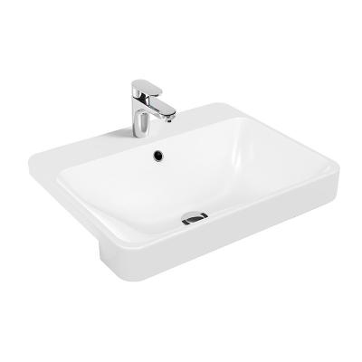 Bacia de lavagem semi Recessed cerâmica 586x470x173mm com excesso