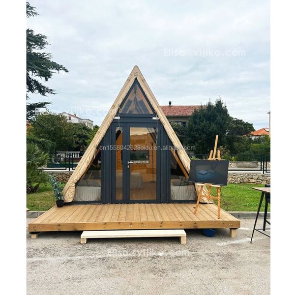 Hotel Resort Casa de contenedores prefabricada con una habitación baño cocina y puerta de paneles de sándwich en forma triangular moderna