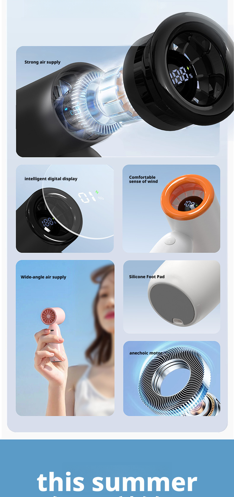 Custom Logo Mini Portable Handheld Fan With Brushless Motor High Speed Cooling