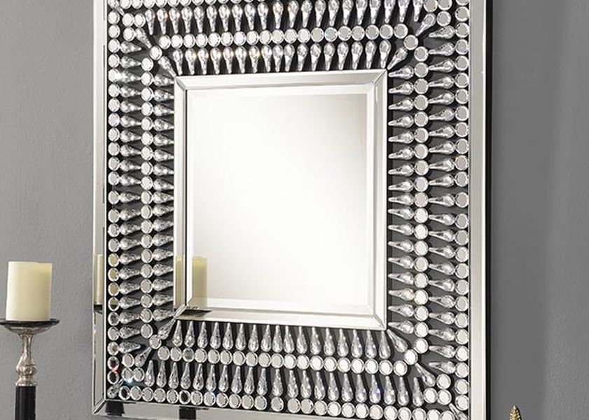 Crystal Mirrored Square Shape Decorative Mirror for Wall Decor