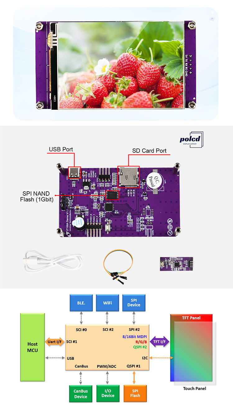 Polcd 3,5 дюйма высокое разрешение 480 * 320 HMI сенсорная панель TFT LCD модуль с панелью управления