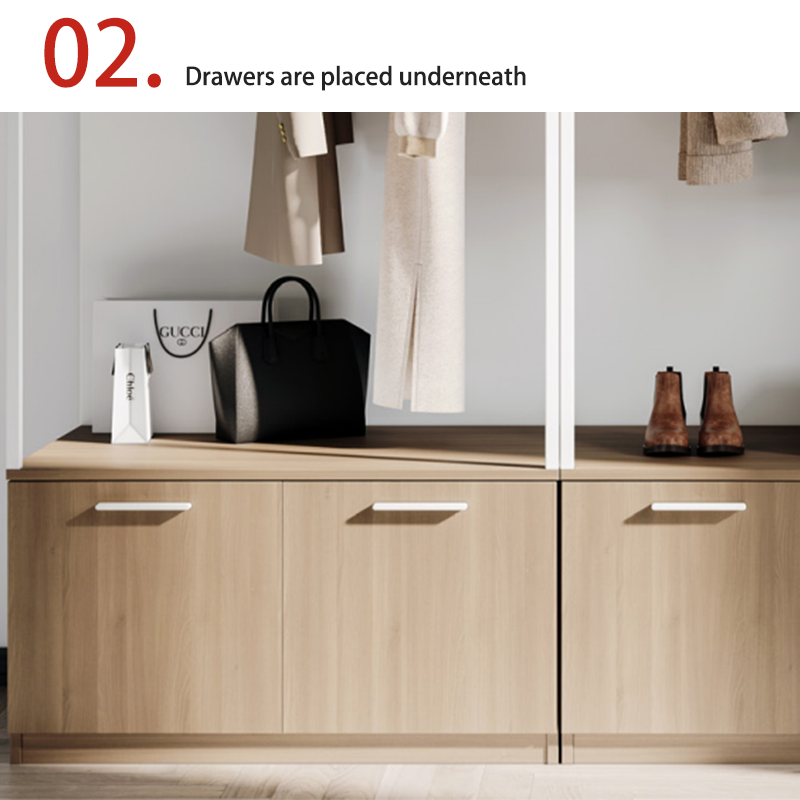 Suitable for hotels Design Bedroom Wardrobe With Hanging Rod Ample Storage Space Panel Wood Furniture For Home Or Living Room Support customization
